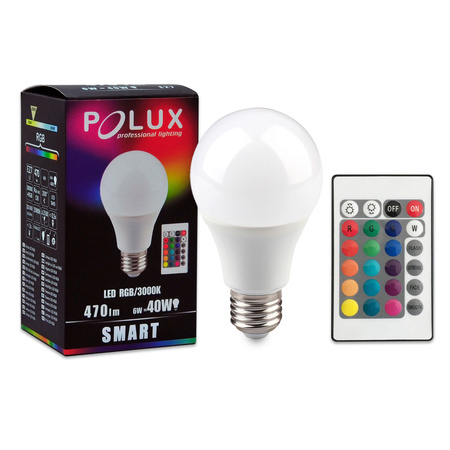 LED žárovka E27 A60 8,5W = 60W 806lm 3000K Warm RGB 200° GOLDLUX (Polux) + PILOT