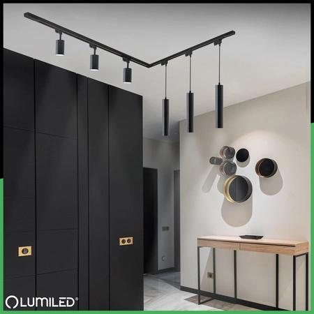 Sada osvětlovacích lišt 3m + 6x GU10 Busbar Spotlight + úhlový spínač černá LUMILED