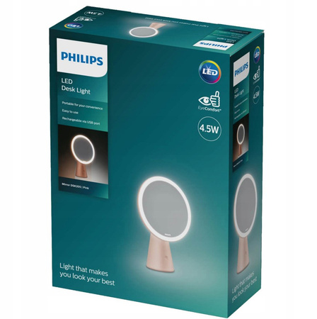 Stolní lampa LED se zrcadlem 4,5W CCT stmívatelná USB růžová PHILIPS