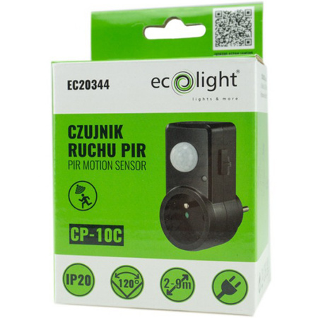 PIR pohybový a soumrakový senzor pro 120° zásuvku 9m Indoor Black