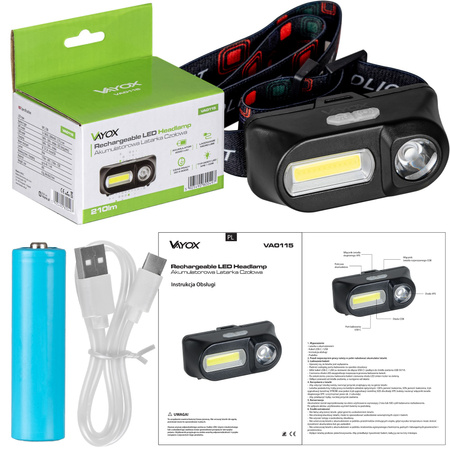 Dobíjecí čelovka XPE + COB VA0115 Vayox