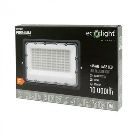 LED reflektor 100W 10000lm 4000K neutrální IP65 Premium Line Ecolight