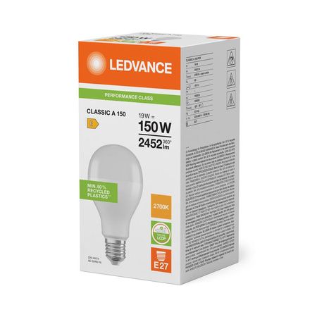 LED žárovka E27 A65 19W = 150W 2452lm 2700K teplá bílá 180° Ledvance