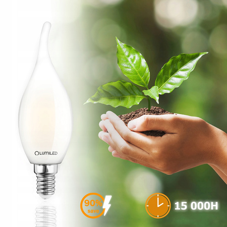 Žárovka LED svíčka BA35, E14 7W = 60W 806lm 4000K neutrální bílá 360° Filament Mléčná LUMILED
