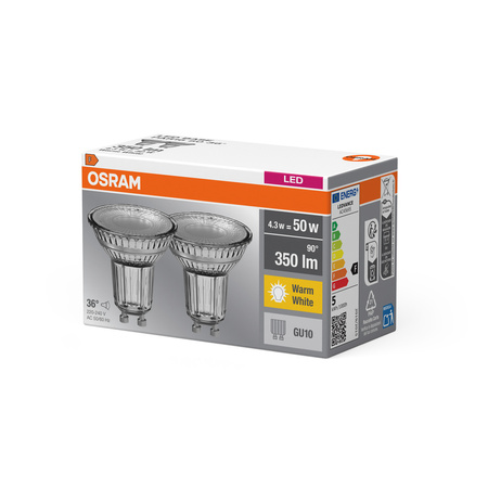 2x LED PAR16 reflektor GU10 4,3W = 50W 350lm 2700K teplá bílá 36° BASE Osram