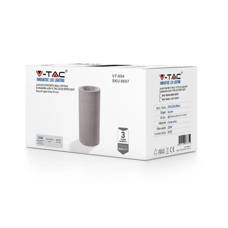 LED nástěnné svítidlo GU10 fasádní svítidlo Beton Světle šedá Trubice IP20 VT-894 V-TAC