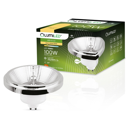 10x Žárovka LED ES111, GU10 15W = 100W 1521lm 3000K Teplá bílá 24° Stříbrná LUMILED