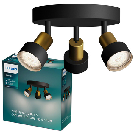 Reflektorové stropní svítidlo 3x GU10 černá-měděný vodič Philips