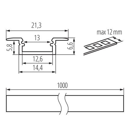 Hliníkový profil pro povrchovou montáž LED pásku Eloxovaný 1m PROFILO Kanlux 10ks.