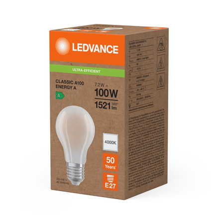 LED žárovka E27 A60 7,2W = 100W 1521lm 4000K neutrální bílá 320° Ledvance