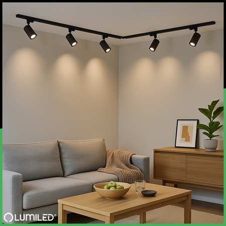 Osvětlovací lišta 2m + 6x reflektor lištový, GU10 Černá SAGI LUMILED