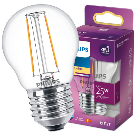 LED žárovka E27 P45 2W = 25W 250lm 2700K Teplá bílá vlákno PHILIPS