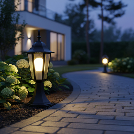 Zahradní stojací lampa LIGURIA-LT 1xE27 nízká 42cm černá - GOLDLUX (Polux)