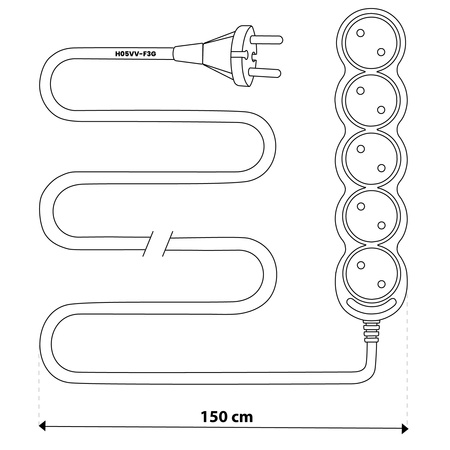 Síťový prodlužovací kabel s uzemněním 5 zásuvek 1,5 m bílý kabel Lendo Lumiled