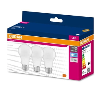 3x LED žárovka E27 A60 10W = 75W 1055lm 4000K Neutrální bila 200° OSRAM HODNOTA