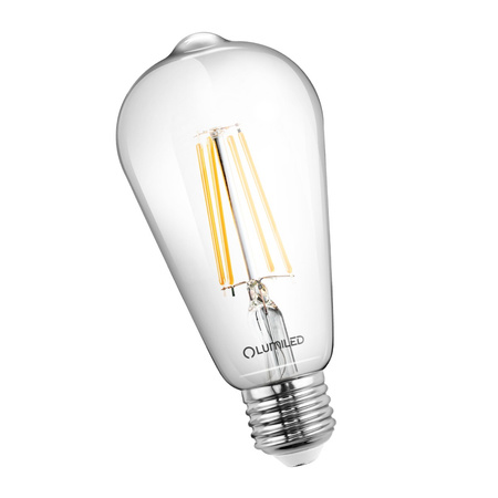 Žárovka LED E27, ST64 8W = 60W 880lm 3000K Teplá bílá 360° Filament LUMILED