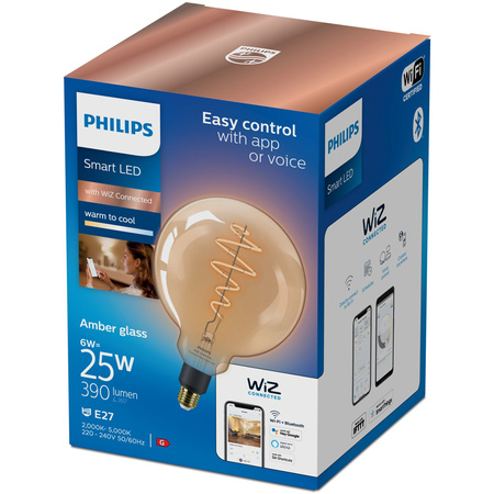 LED žárovka E27 G200 6W = 25W Filament Amber SMART WiFi Philips WiZ
