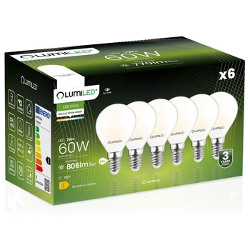 6x Žárovka LED P45, E14 7W = 60W 806lm 4000K Neutralní bílá 360° Filament Mléčná LUMILED