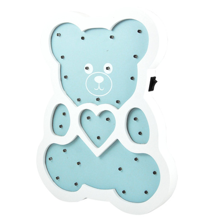 Dřevěná dekorativní noční lampa BEAR BLUE LED hřejivá GOLDLUX (Polux) lampička pro děti