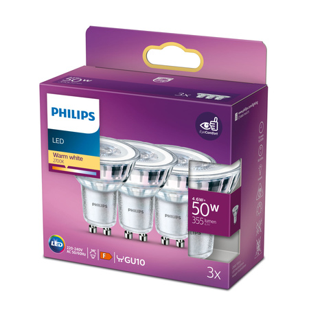 3x LED halogenová žárovka GU10 PAR16 4,6W = 50W 355lm 2700K teplá bílá 36° PHILIPS
