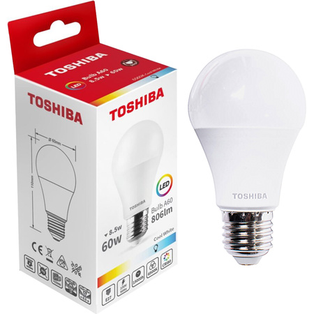 LED žárovka E27 A60 8.5W = 60W 806lm 6500K Studená bílá TOSHIBA