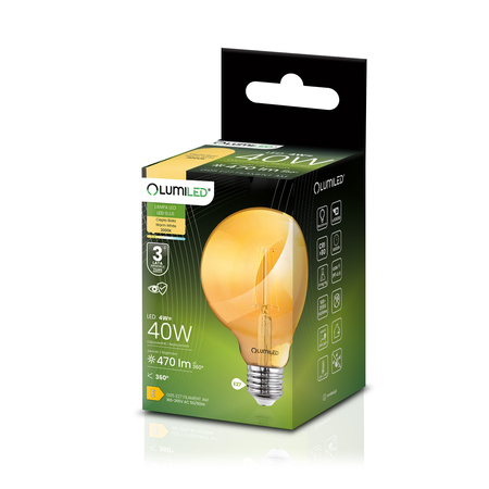 3x LED žárovka E27 Sphere G95 4W = 40W 470LM 2000K teplá bílá 360° Amber Filament LUMILED