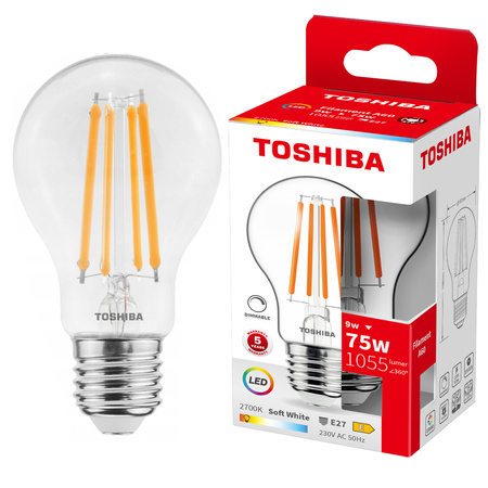 LED žárovka E27 A60 9W = 75W 1055lm 2700K teplá bílá Filament Dimmable TOSHIBA