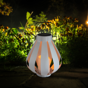 LED solární lampa Lucerna závěsná LAMPION bílá LED 34cm Teplá bílá