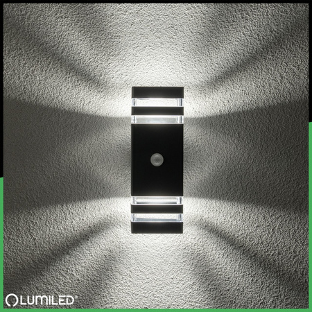 Zahradní nástěnné svítidlo shora dolů 2xGU10 Black Senzor pohybu a soumraku IP54 PROTEA LUMILED