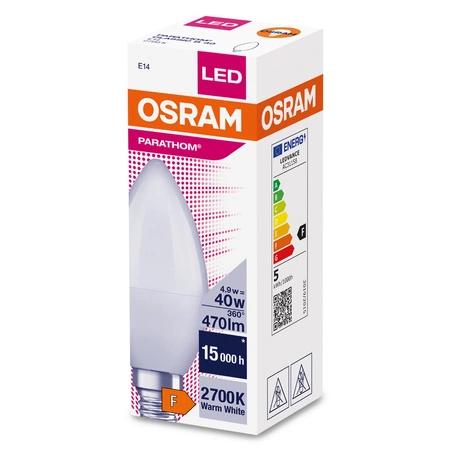 LED žárovka E14 B35 4.9W = 40W 470lm 2700K Teplá bílá 300° OSRAM Parathom
