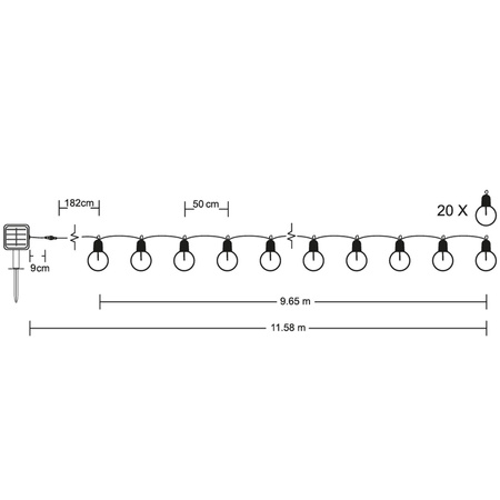 LED Solární řetěz, 20x LED Ozdobné Kuličky 11.58m 3000K Teplá bílá LOVO LUMILED