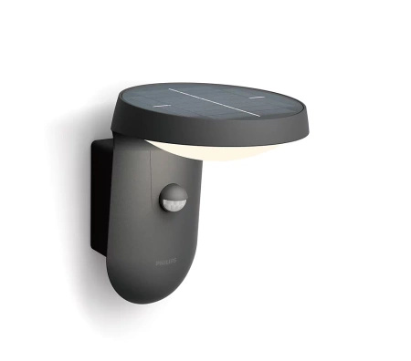 Solární zahradní lampa LED nástěnná lampa TYLA IR 1.2W 4000K IP44 s pohybovým a soumrakovým senzorem antracit PHILIPS
