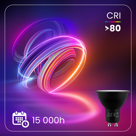 10x Žárovka LED GU10, 3W = 25W 270lm 4000K Neutrální bílá 120° Černá LUMILED