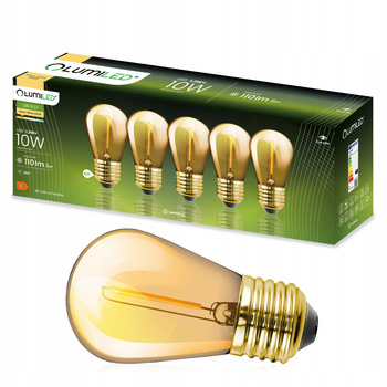 5x LED žárovky E27 ST14 1.3W = 10W 2200K Teplá bílá vlákno 110lm pro LUMILED Garland