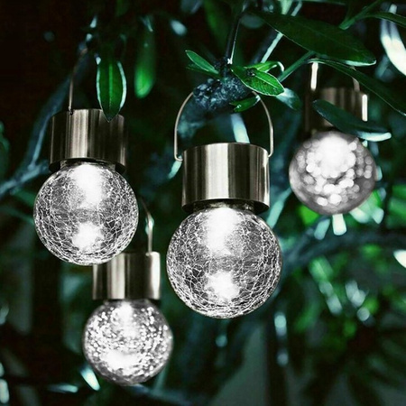 Solární LED zahradní koule RGB visící skleněný efekt Prasklá skleněná lampa