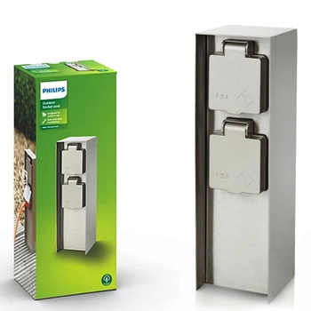 Elektrický zahradní sloup ROCK myGarden 2x zásuvka 230V IP44 s uzemněním stříbrná PHILIPS