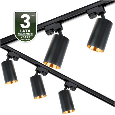 Osvětlovací lišta 3m + 5x reflektor lištový, GU10 Černá Zlatý SAGI + Spojka L LUMILED