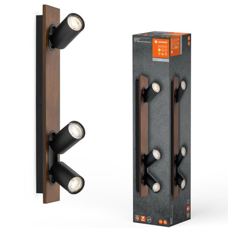 LED nástěnné stropní světlo LED reflektor 3-bodový dekorativní dřevo 41W GU10 černá LEDVANCE