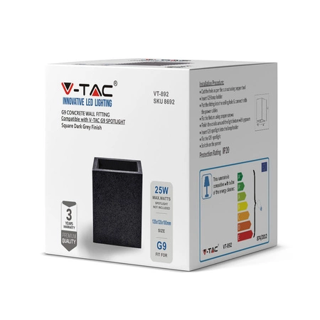 LED nástěnné svítidlo G9 fasádní svítidlo Beton Tmavě šedá Square IP20 VT-892 V-TAC