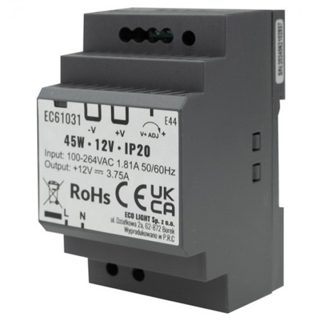 Napájení LED Premium Line 12V 45W Ecolight na lištu DIN