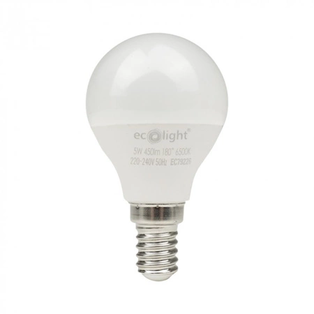 LED žárovka Ball P45 E14 5W 450lm 6500K Cold Ecolight