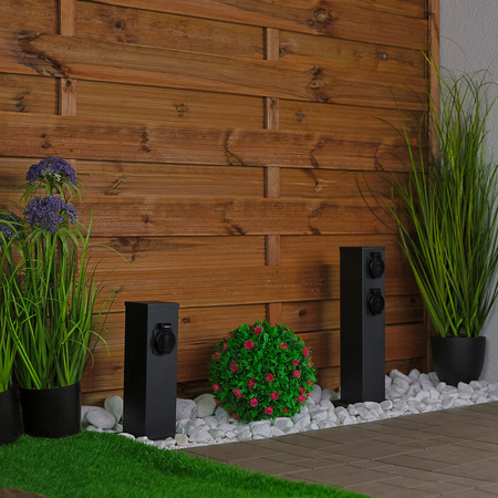 Venkovní zahradní lampa E27, LED sloupek 2x se zásuvkou 230V 40cm IBERI LUMILED