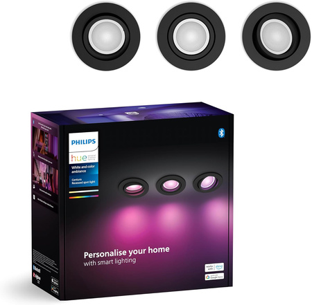 3x LED svítidlo pro zapuštěnou montáž 4,2 W 400 lm IP20 Bílá a Color Ambiance RGB + TW Black Smart SMART Zigbee Bluetooth Centura Philips HUE