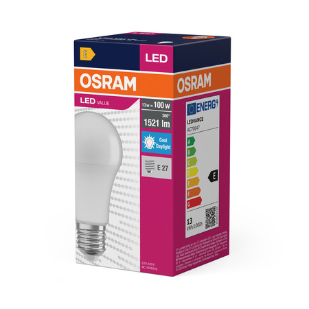 LED žárovka A60 E27 13W = 100W 1521lm 6500K studená bílá 180° VALUE CLASSIC Osram