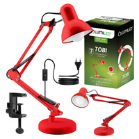 Stolní lampa na kreslení E27 TOBI červená Lumiled + stolní držák