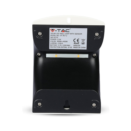 LED 1.5W solární nástěnná lampa 4000K s pohybovým senzorem bílá + černá VT-767-2 V-TAC