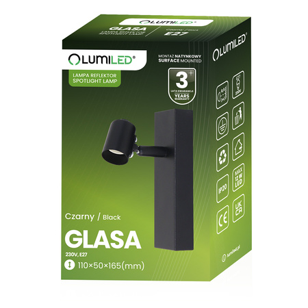 Nástěnné svítidlo LED Spot E27 GLASA Black Lumiled