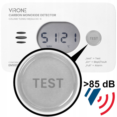 Detektor oxidu uhelnatého s teploměrem a senzorem vlhkosti na baterie