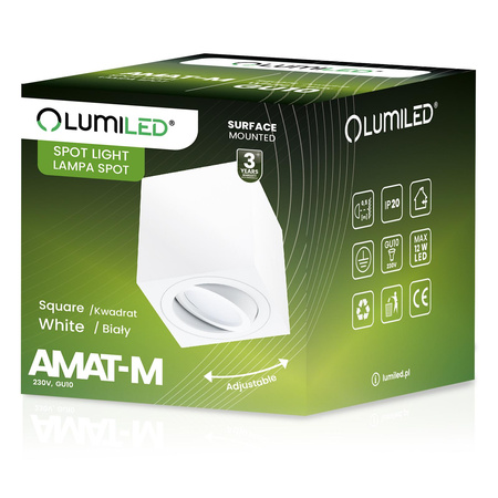 Povrchové Halogenové svítidlo GU10, SPOT TUBA 84mm Nastavitelná Čtvercová Bílá AMAT-M LUMILED