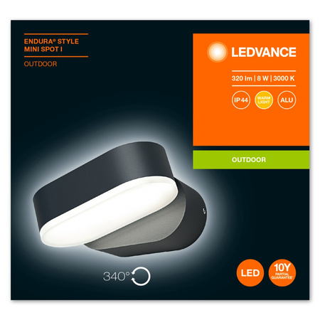 Nástěnné venkovní fasádní svítidlo pohyblivé 8W 320lm 3000K Endura Style Mini Spot LEDVANCE